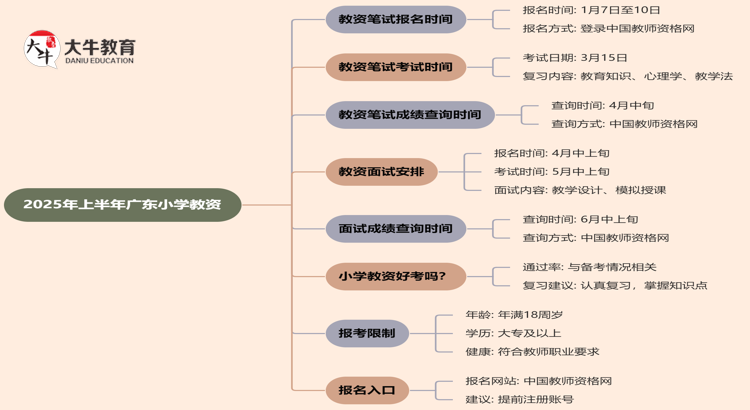 出炉了？2025年上半年广东小学教资时间？思维导图