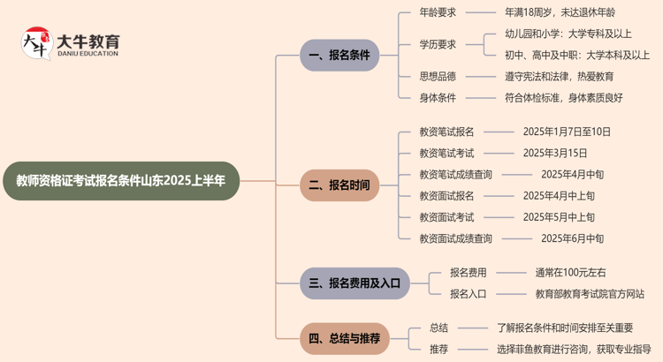 教师资格证考试报名条件山东2025上半年思维导图